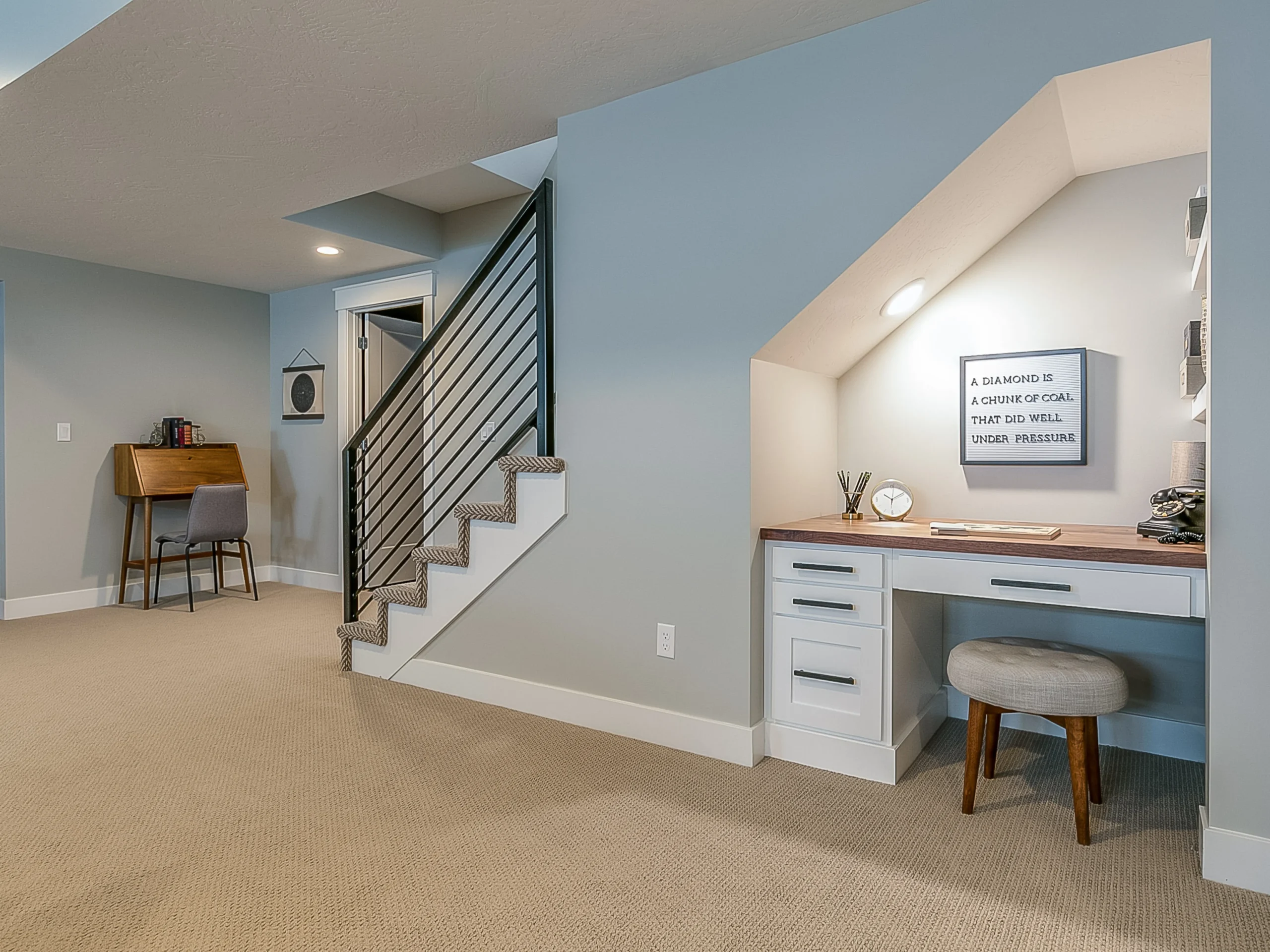 basement with blue walls