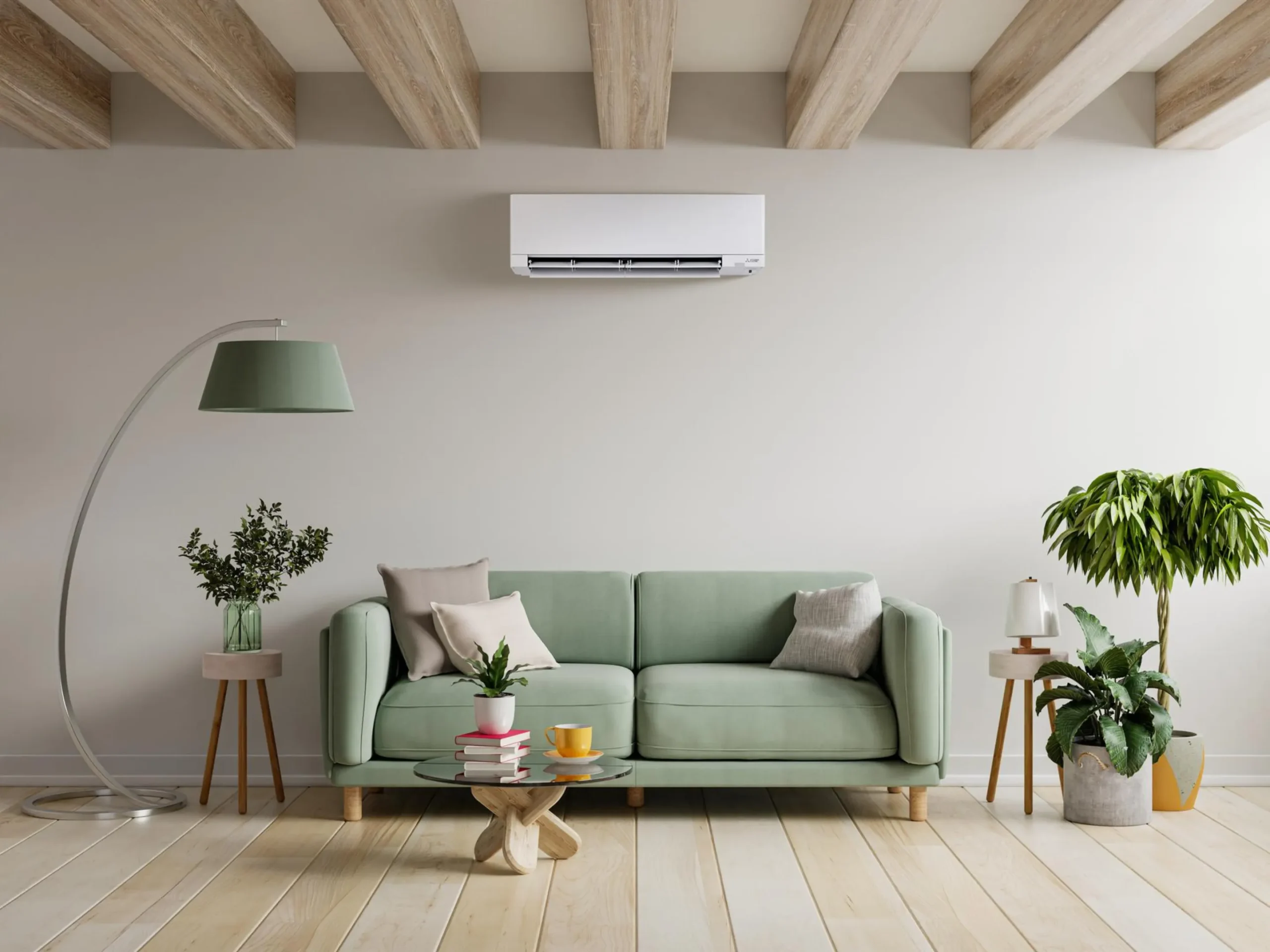 ductless mini-split system above a couch